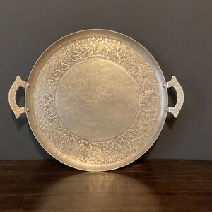 Unique Vintage Hammered Aluminum Floral Serveware Tray